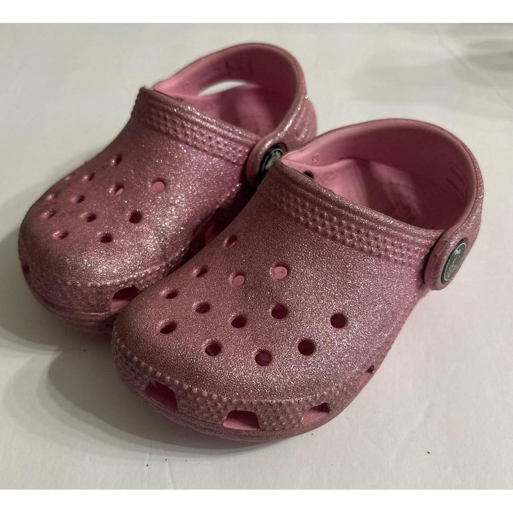 Crocs, Pink Glitter Crocs Clogs (Toddler C6)